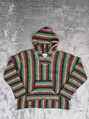 Baja Joe Rasta Poncho Pullover Hoodie Sweater Size Small Fits Medium Drug Rug